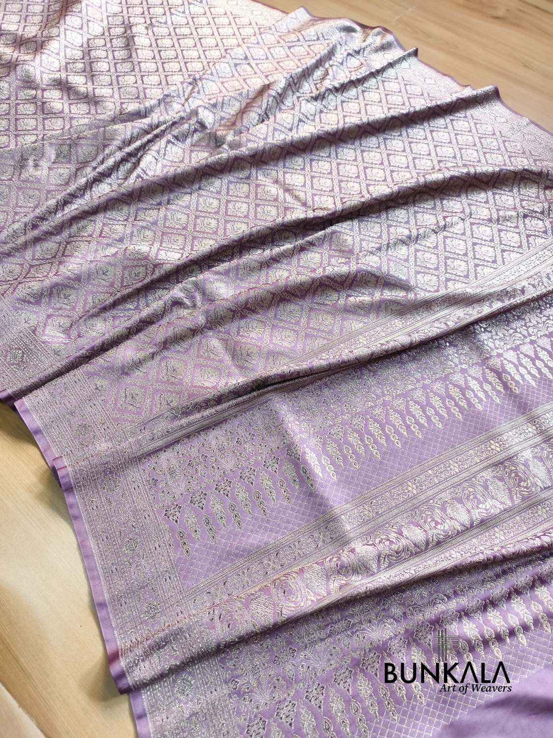 Pastel lavender Brocade Weaved Banarasi Mashru Silk Saree