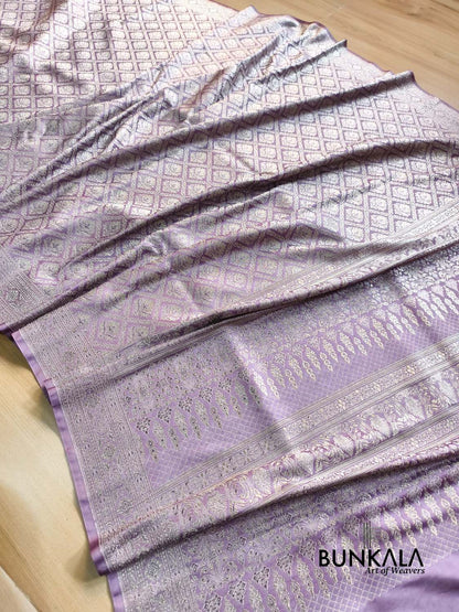 Pastel lavender Brocade Weaved Banarasi Mashru Silk Saree