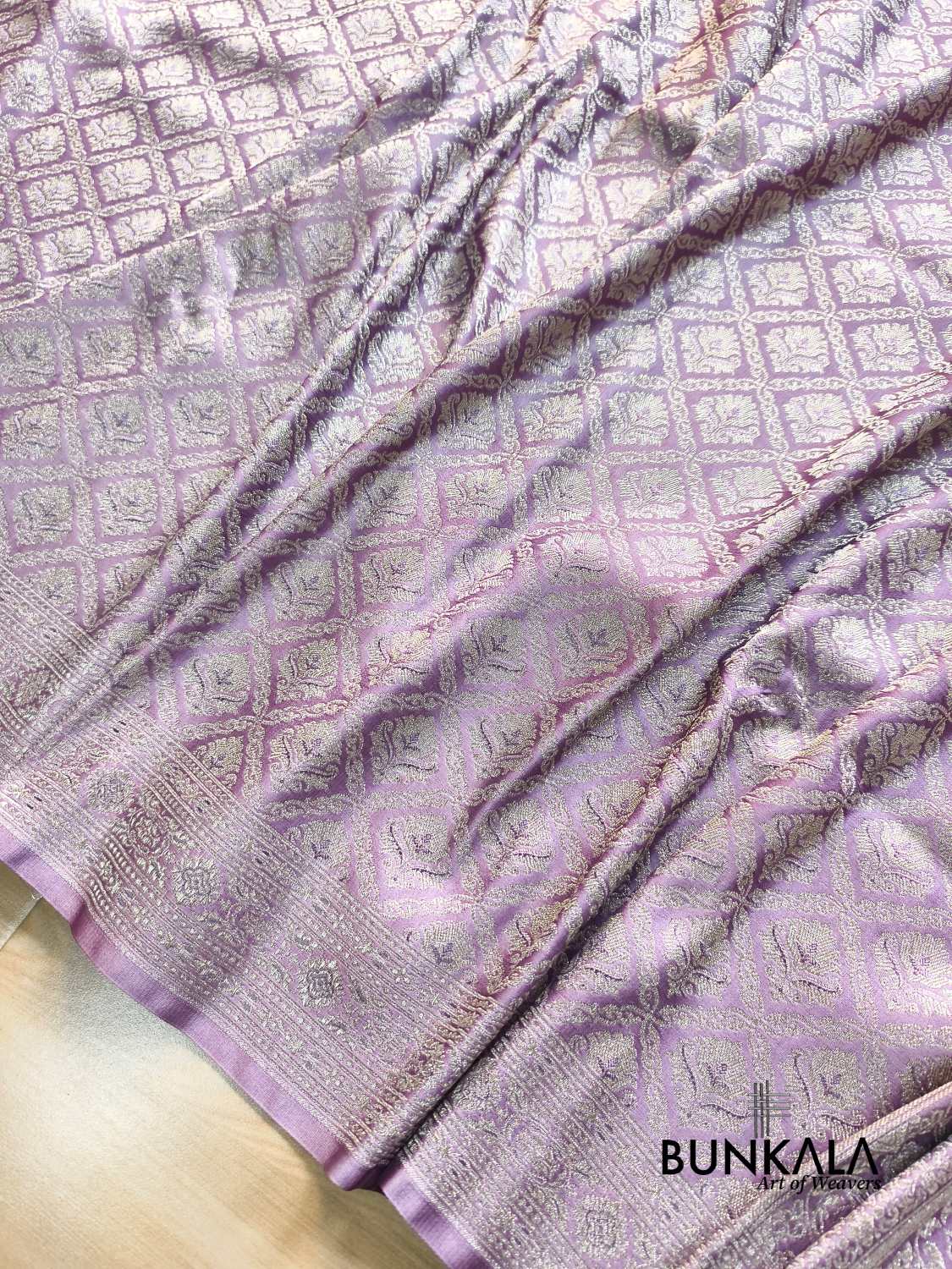 Pastel lavender Brocade Weaved Banarasi Mashru Silk Saree