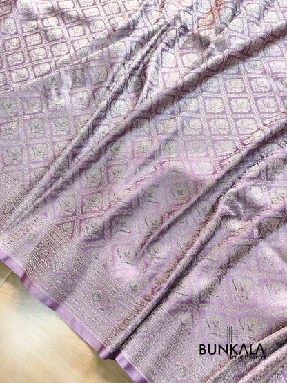 Pastel lavender Brocade Weaved Banarasi Mashru Silk Saree