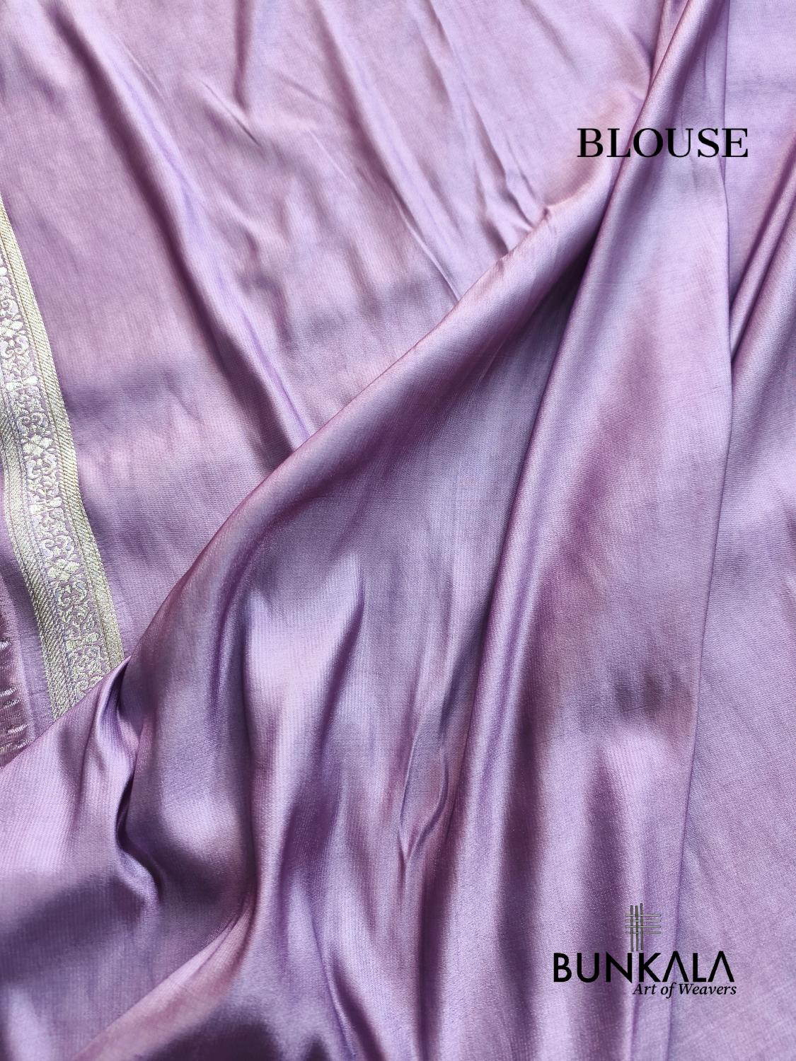 Pastel lavender Brocade Weaved Banarasi Mashru Silk Saree