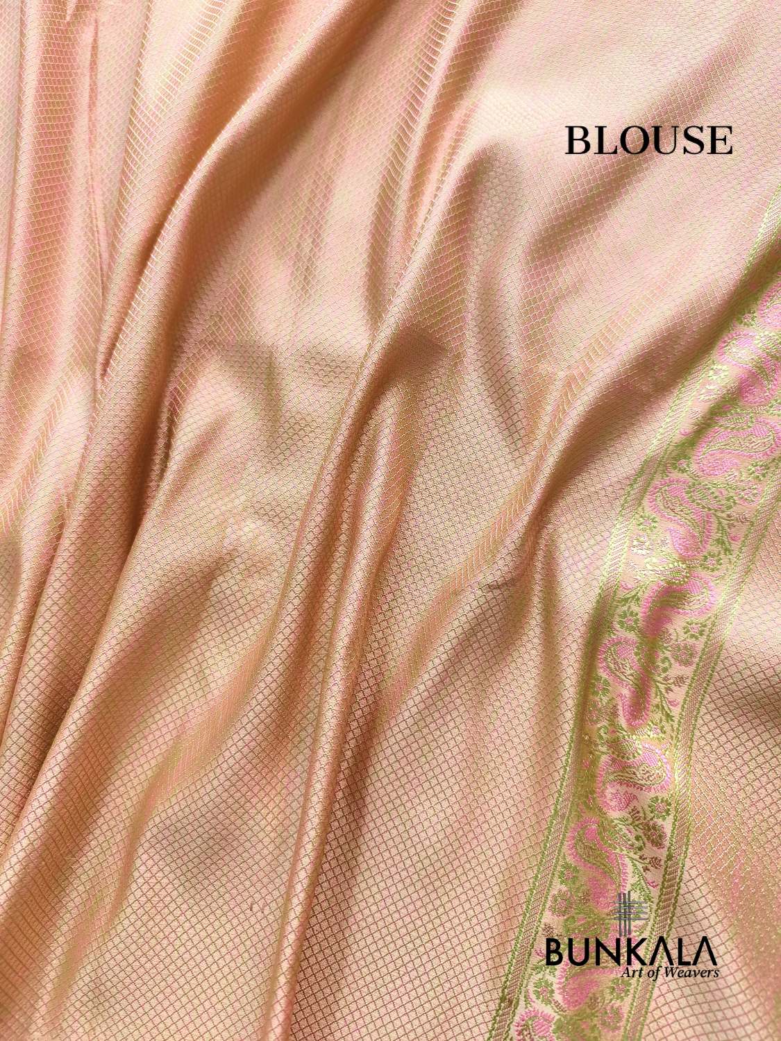 Peach Banarasi Meena Jamewar Weaved Mashru Silk Saree 