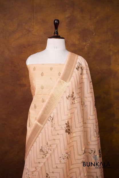 Peach Buti Banarasi Pure Cotton Silk Unstitched Suit Set 