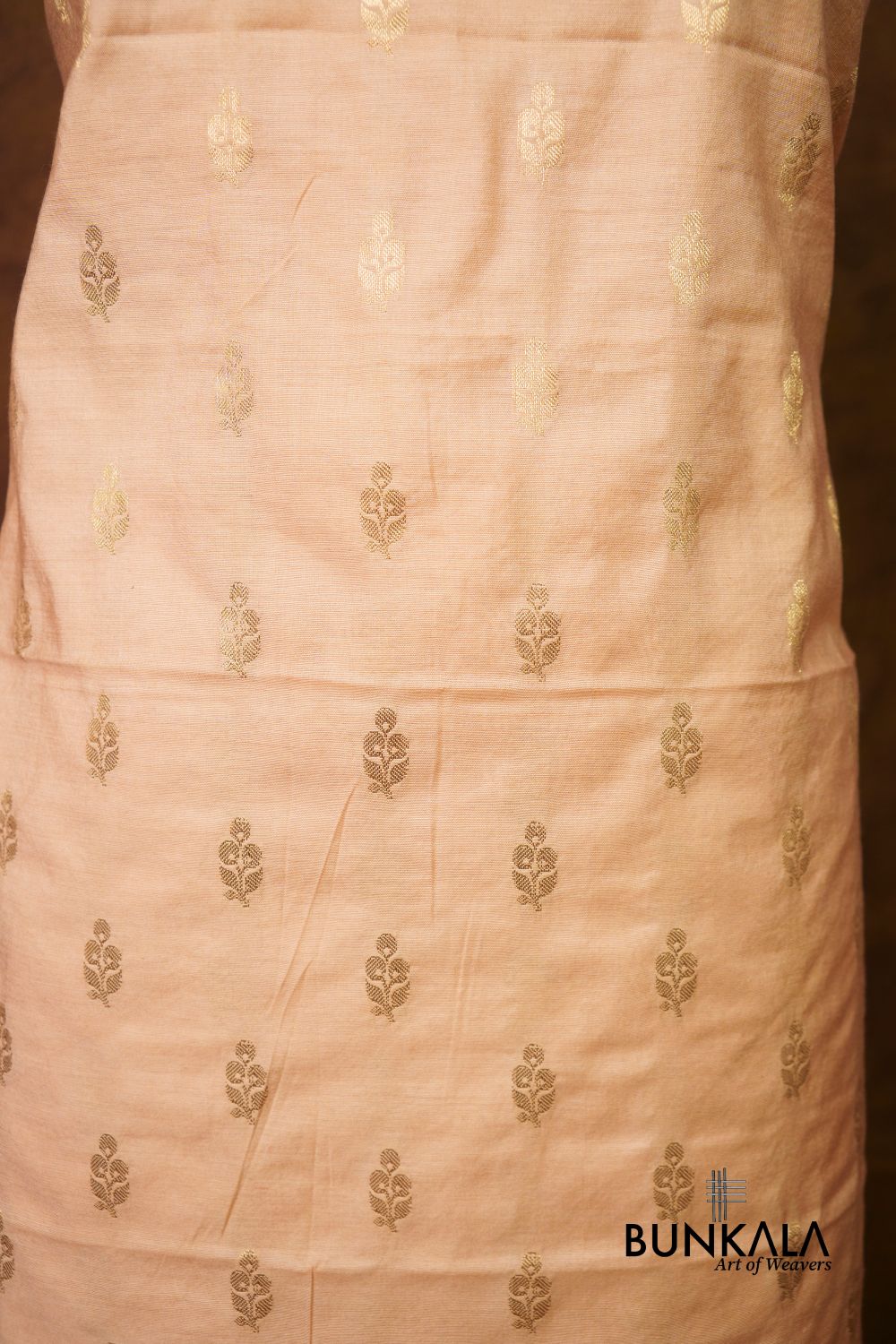 Peach Buti Banarasi Pure Cotton Silk Unstitched Suit Set 