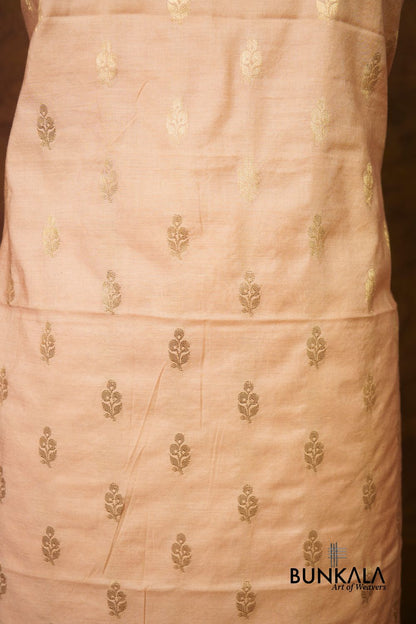 Peach Buti Banarasi Pure Cotton Silk Unstitched Suit Set 