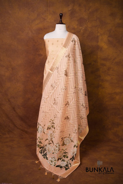 Peach Buti Banarasi Pure Cotton Silk Unstitched Suit Set 