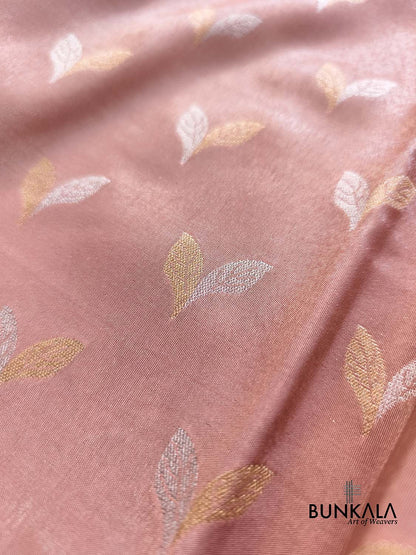 Peach Pink Leaf Buti Banarasi Tissue Silk Saree