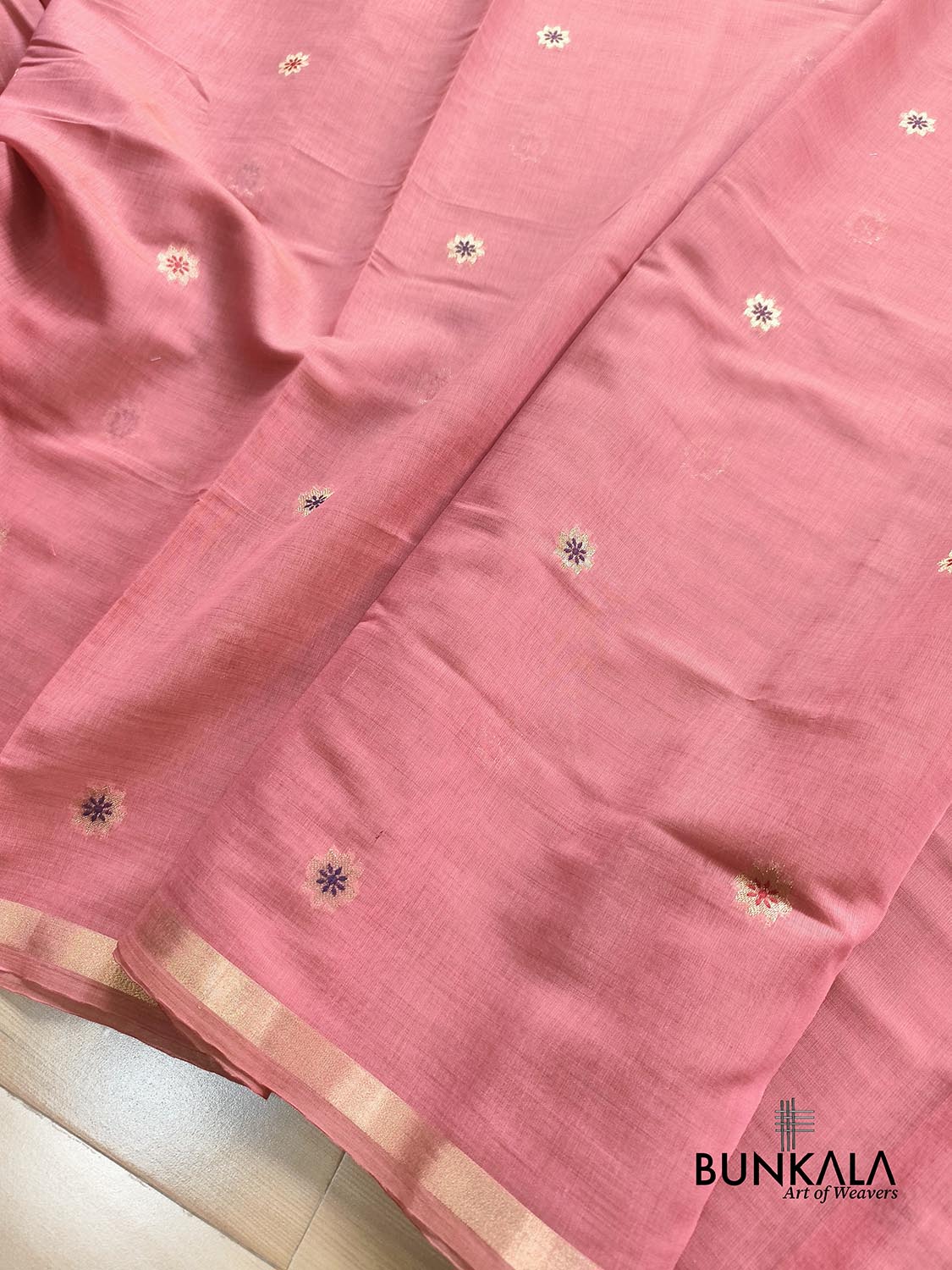 Peach Pink Rose Pallu Weaved Banarasi Cotton Saree