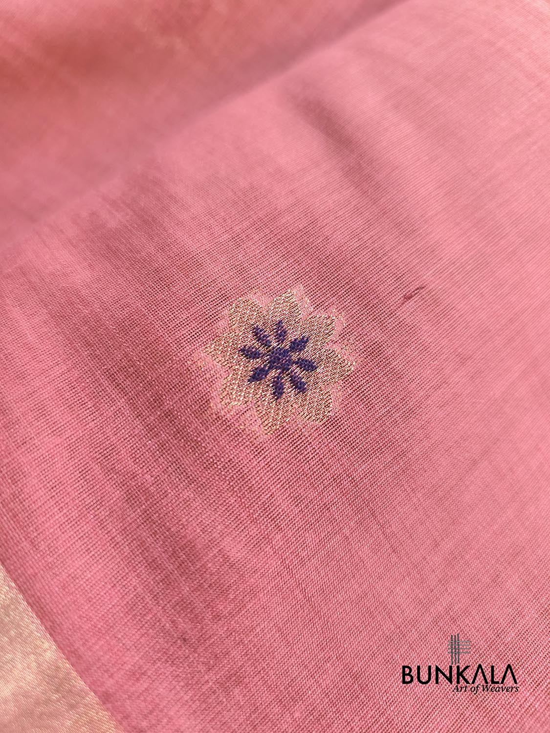 Peach Pink Rose Pallu Weaved Banarasi Cotton Saree