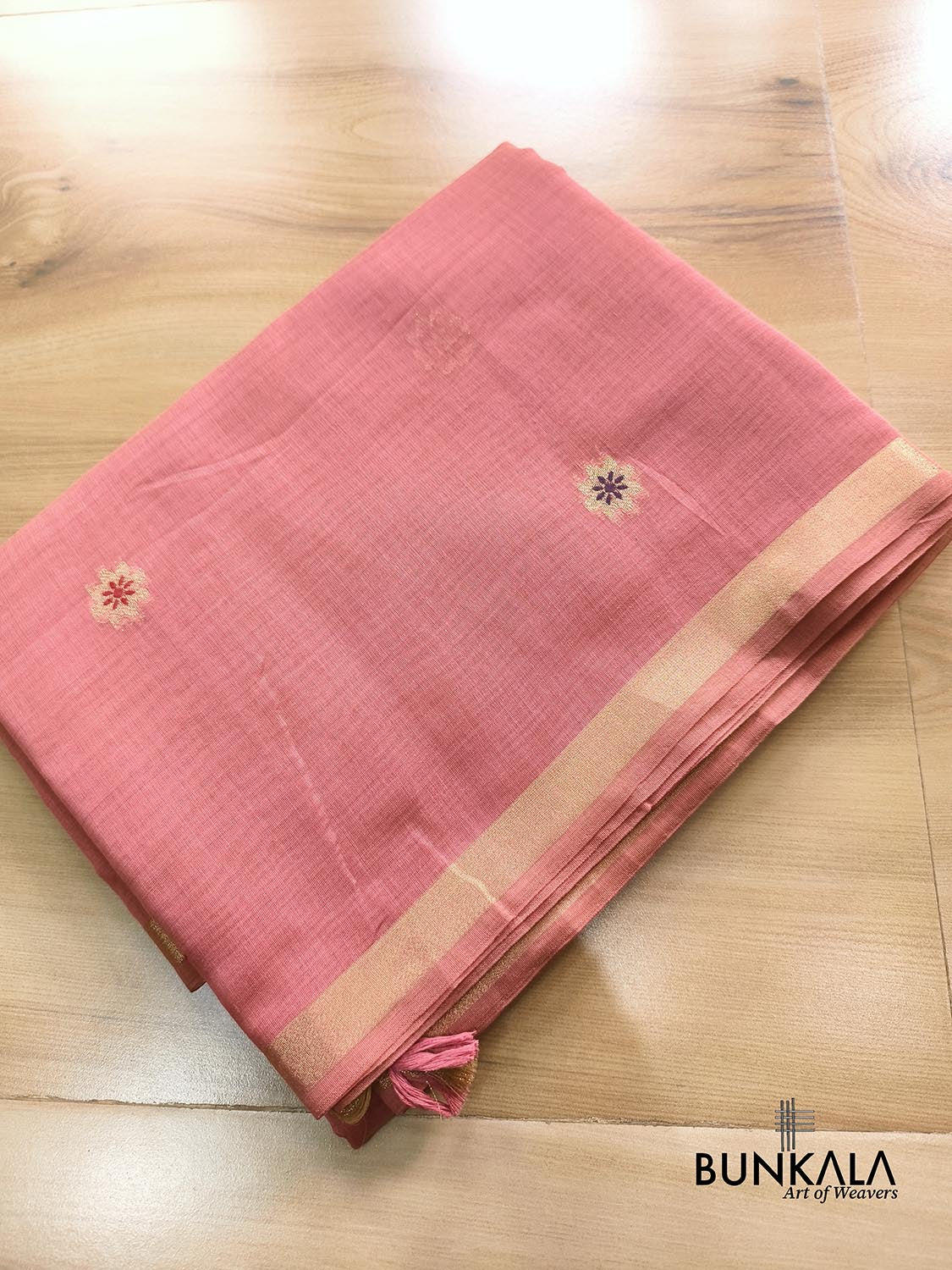 Peach Pink Rose Pallu Weaved Banarasi Cotton Saree