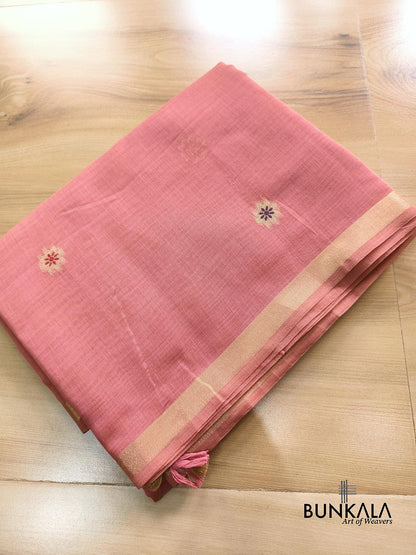Peach Pink Rose Pallu Weaved Banarasi Cotton Saree