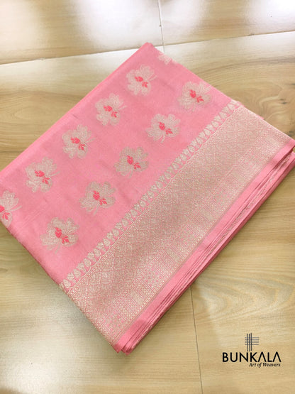 Peach Pink Shed Minakari Floral Buta Banarasi Tissue Silk Saree