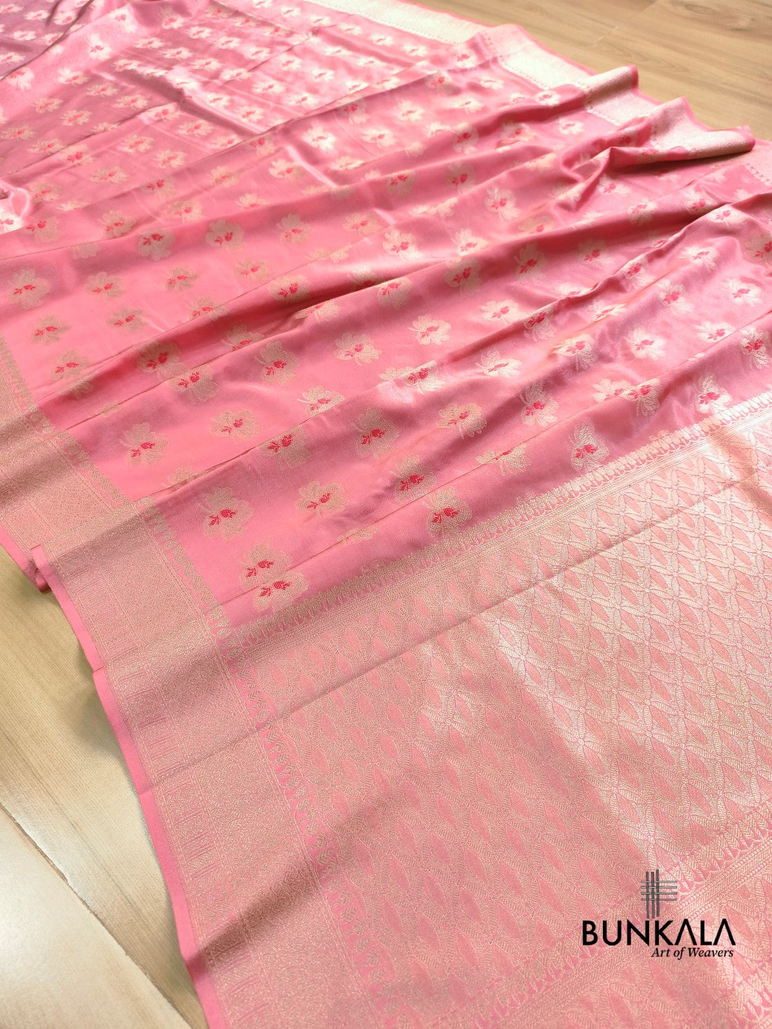 Peach Pink Shed Minakari Floral Buta Banarasi Tissue Silk Saree