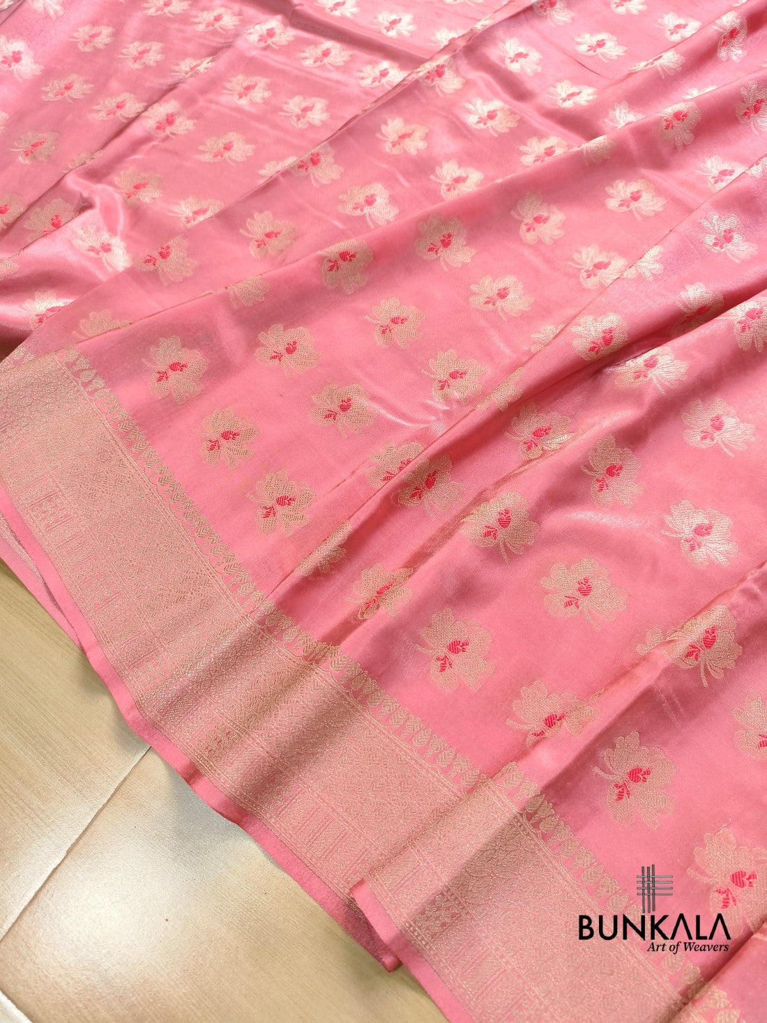 Peach Pink Shed Minakari Floral Buta Banarasi Tissue Silk Saree
