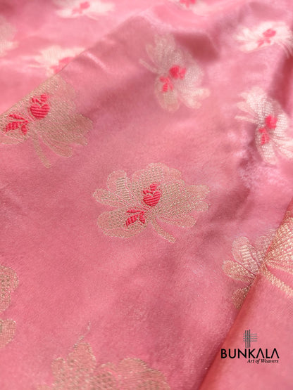 Peach Pink Shed Minakari Floral Buta Banarasi Tissue Silk Saree