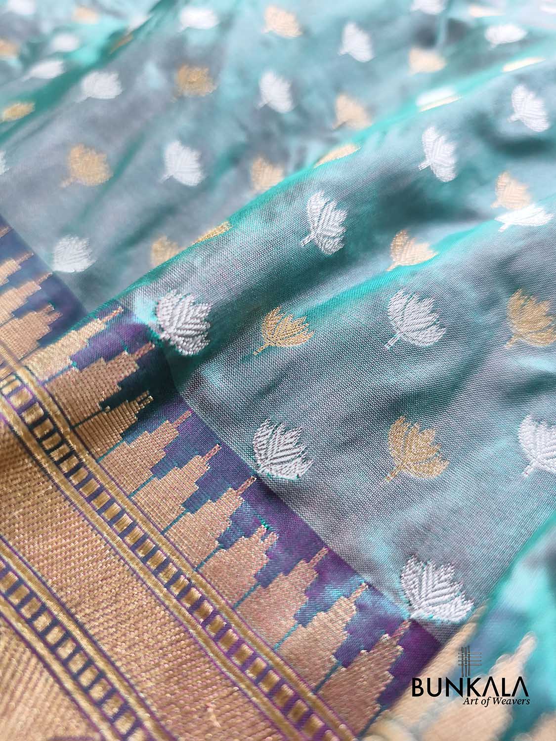 Peacock Blue Lotus Buti Handloom Banarasi Pure Katan Silk Saree
