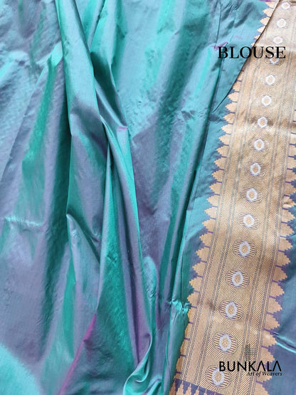 Peacock Blue Lotus Buti Handloom Banarasi Pure Katan Silk Saree