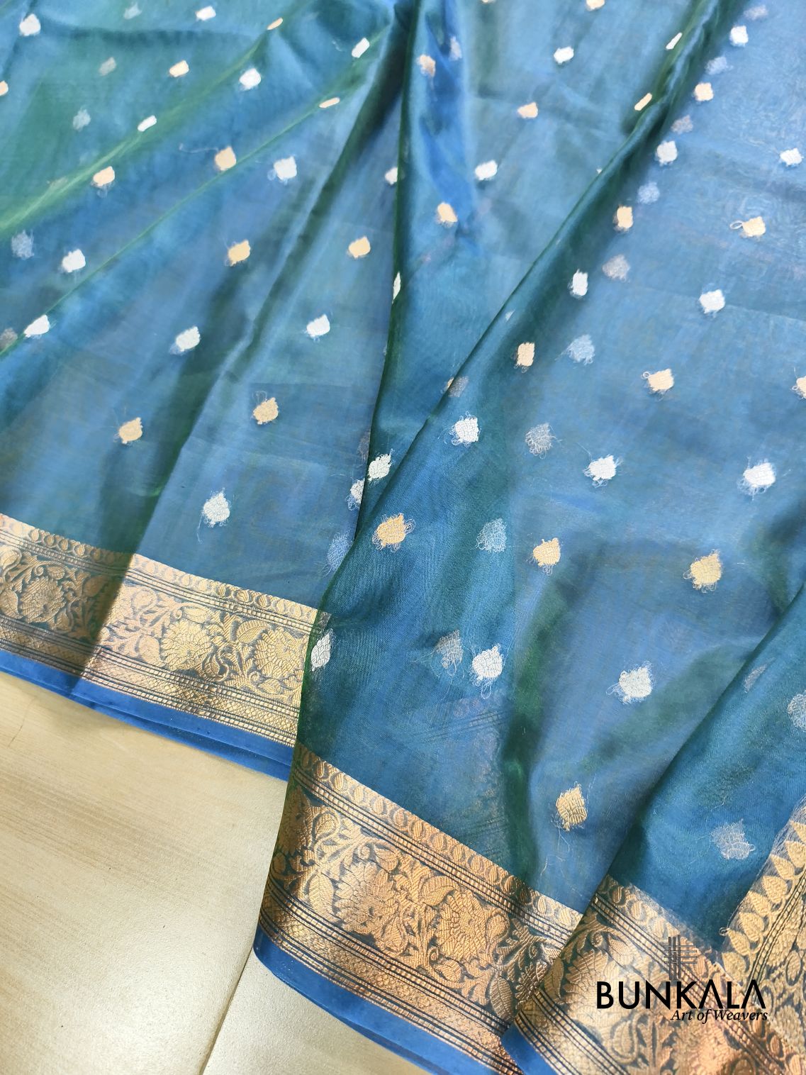 Peacock Blue Sona Rupa Buti Handloom Banarasi Pure Tissue Silk Saree