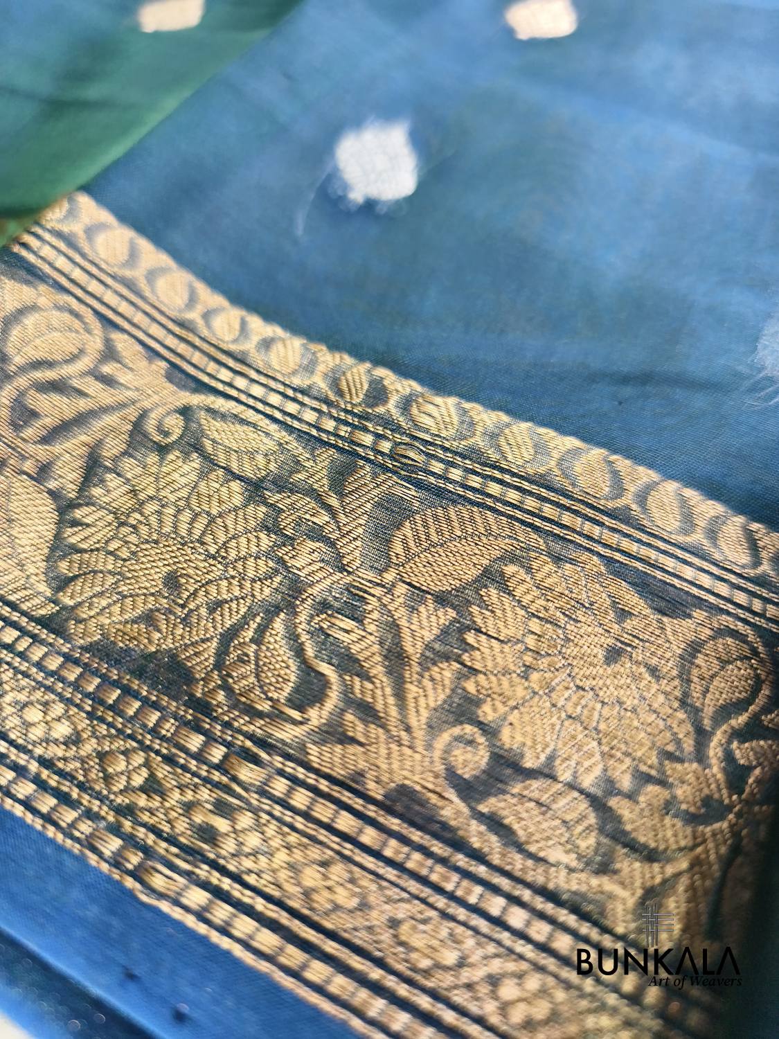 Peacock Blue Sona Rupa Buti Handloom Banarasi Pure Tissue Silk Saree