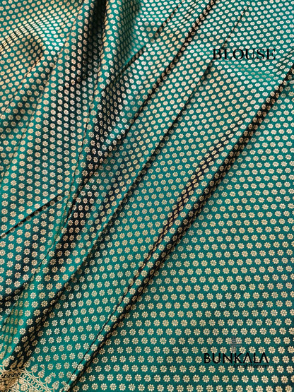 Peacock Green Buta Banarasi Mashru Soft Silk Saree with Paisley Pallu