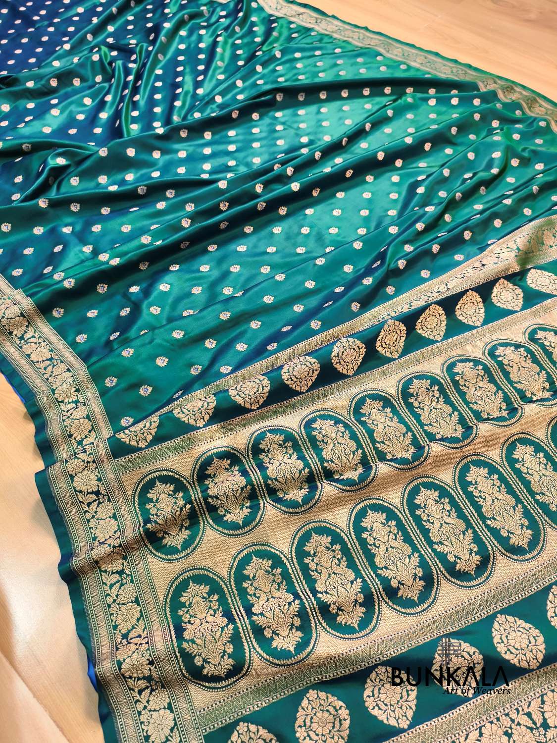 Peacock Green Meena Buti Banarasi Mashru Silk Saree