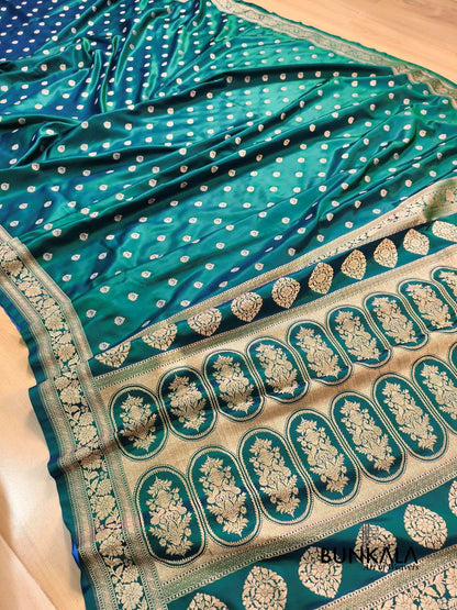 Peacock Green Meena Buti Banarasi Mashru Silk Saree