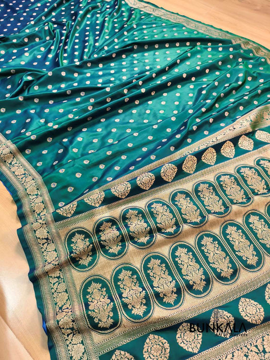 Peacock Green Meena Buti Banarasi Mashru Silk Saree