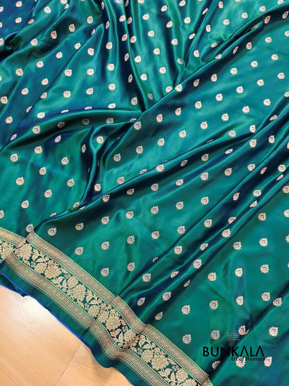 Peacock Green Meena Buti Banarasi Mashru Silk Saree