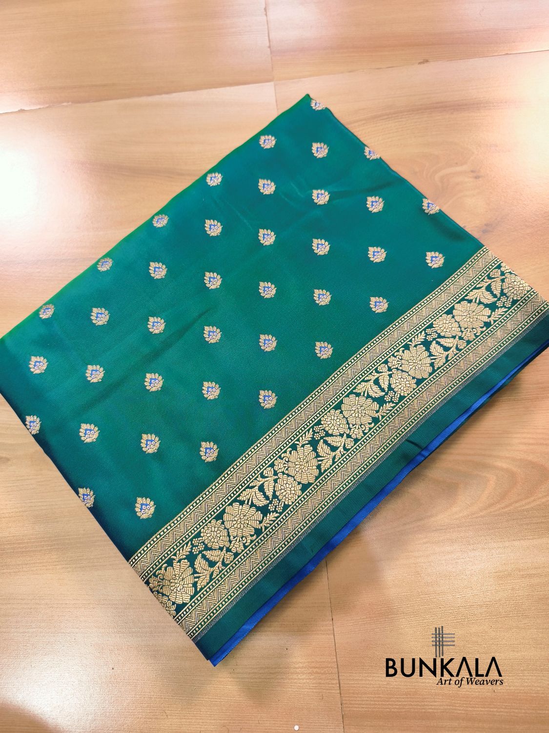 Peacock Green Meena Buti Banarasi Mashru Silk Saree