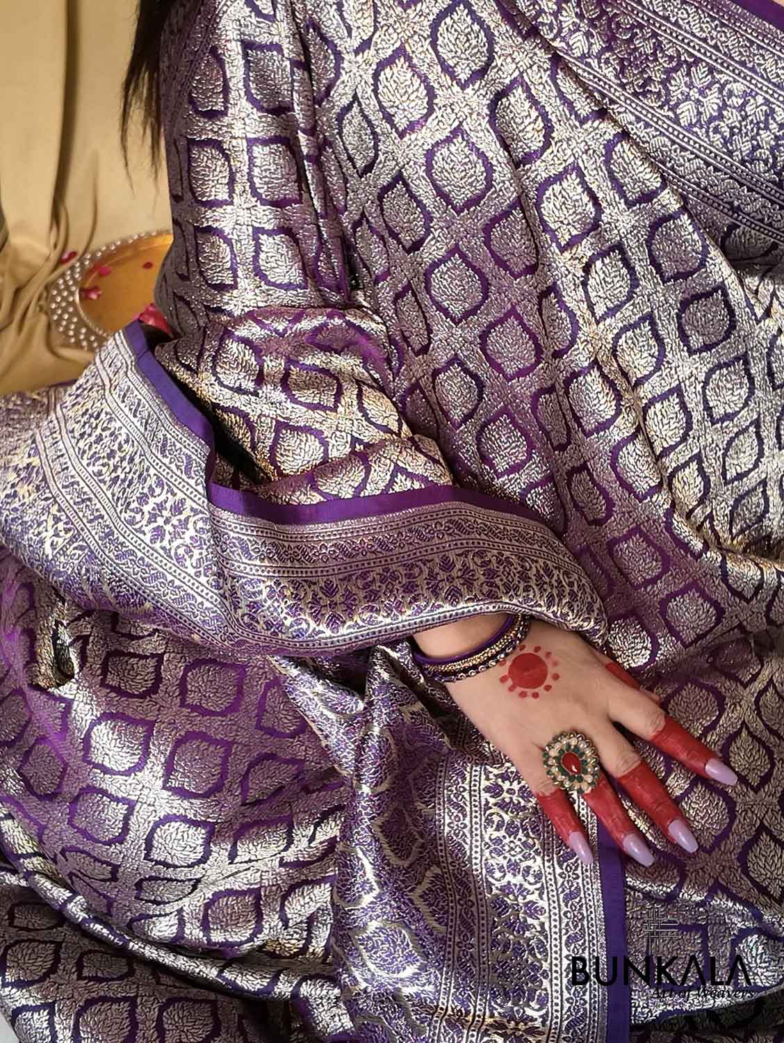 Deep Purple Mashru Silk Brocade Weaved Banarasi Saree