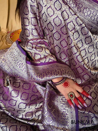 Deep Purple Mashru Silk Brocade Weaved Banarasi Saree