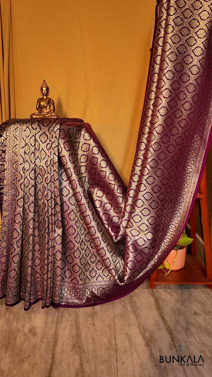 Deep Purple Mashru Silk Brocade Weaved Banarasi Saree