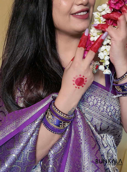 Deep Purple Mashru Silk Brocade Weaved Banarasi Saree