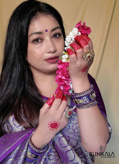 Deep Purple Mashru Silk Brocade Weaved Banarasi Saree