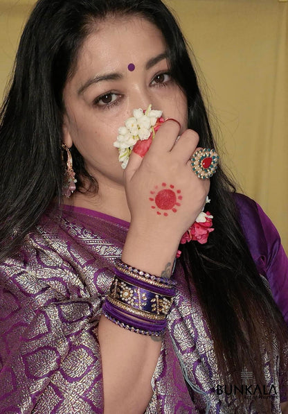 Deep Purple Mashru Silk Brocade Weaved Banarasi Saree