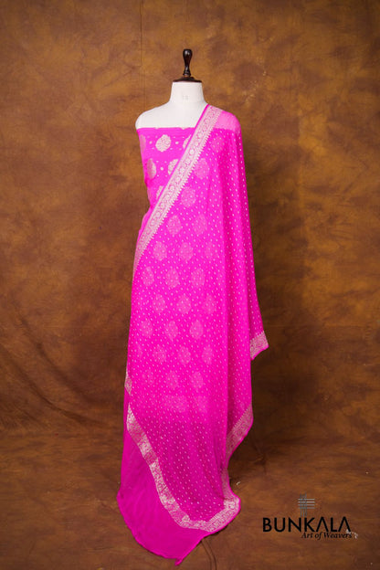 Pink Buta Banarasi Pure Chiffon Silk Unstitched Suit Set