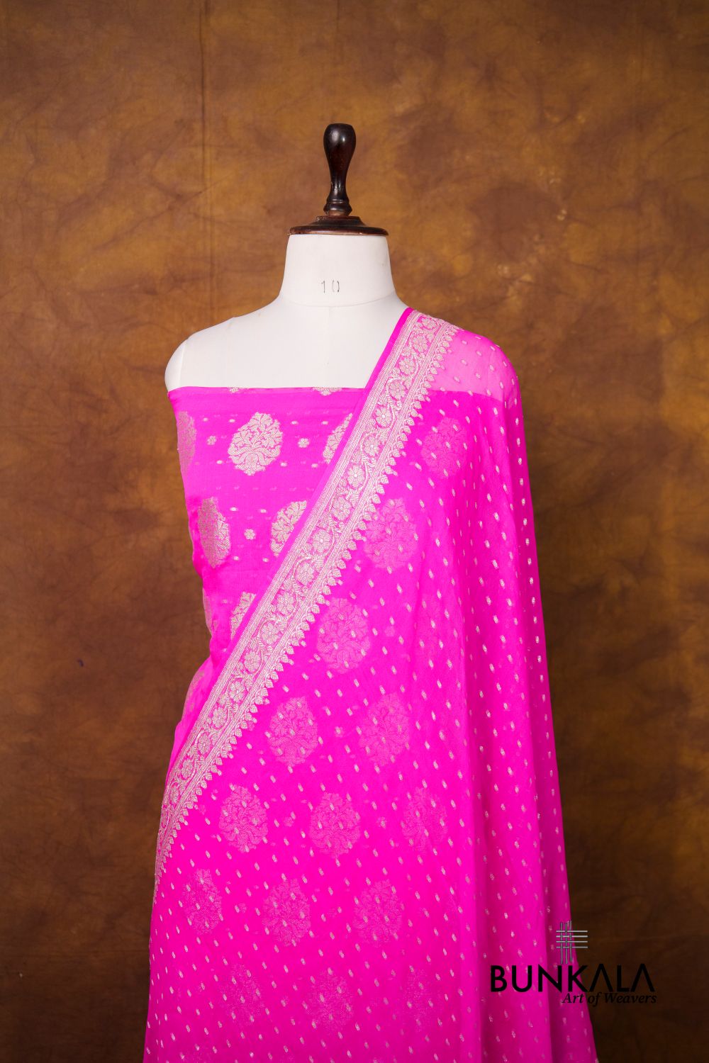 Pink Buta Banarasi Pure Chiffon Silk Unstitched Suit Set
