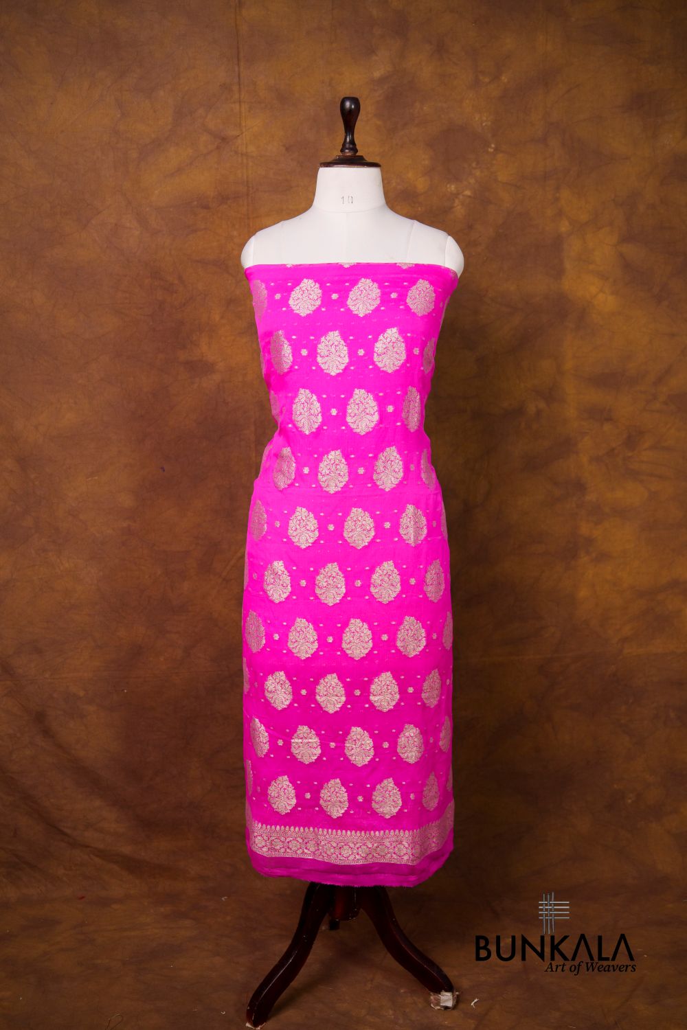 Pink Buta Banarasi Pure Chiffon Silk Unstitched Suit Set