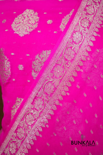 Pink Buta Banarasi Pure Chiffon Silk Unstitched Suit Set