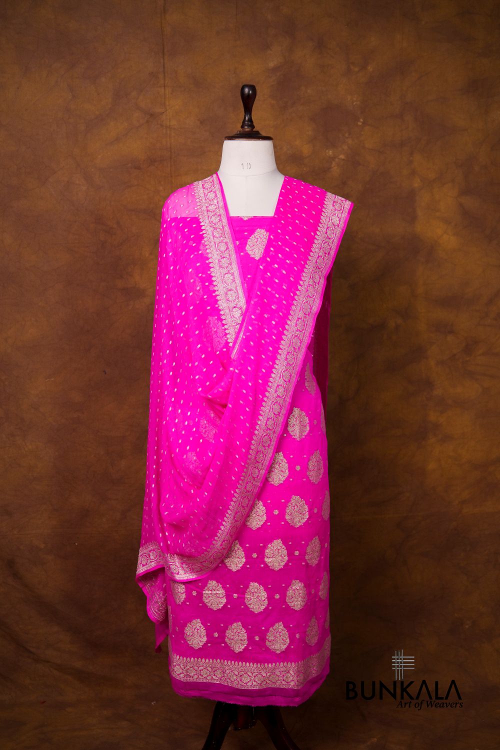 Pink Buta Banarasi Pure Chiffon Silk Unstitched Suit Set