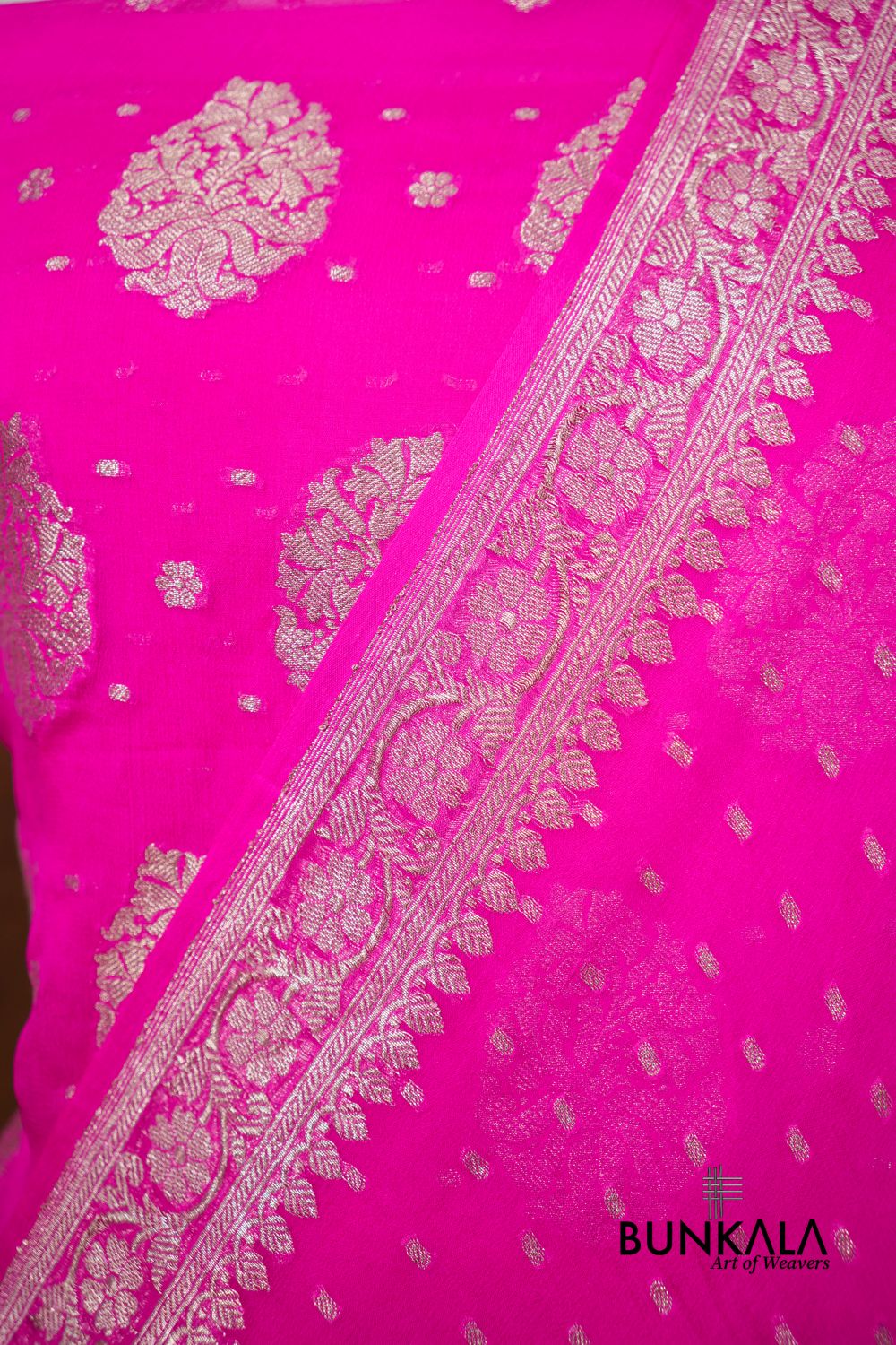 Pink Buta Banarasi Pure Chiffon Unstitched Suit Set