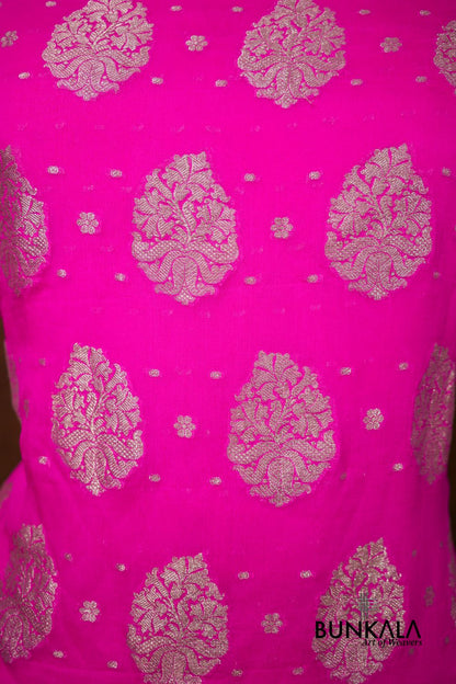 Pink Buta Banarasi Pure Chiffon Unstitched Suit Set