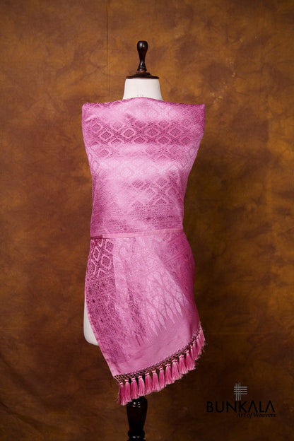 Pink Daimond Jaal Brocade Resham Weaved Banarasi Mashru Silk Dupatta 