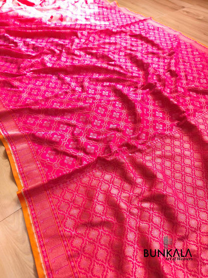 Pink Ektara Banarasi Jamdani Geometric Weaved Silk Saree