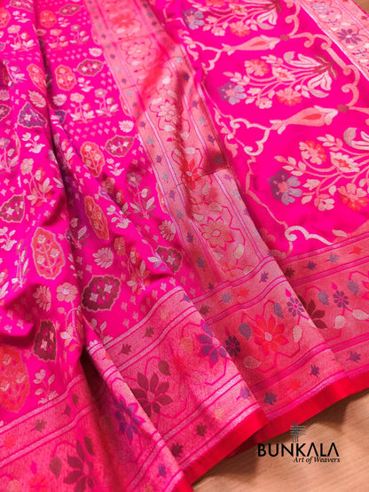 Pink Ektara Banarasi Jamdani Meenakari Weaved Silk Saree 