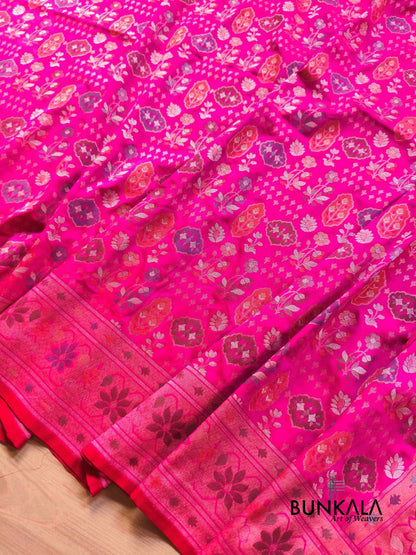 Pink Ektara Banarasi Jamdani Meenakari Weaved Silk Saree 