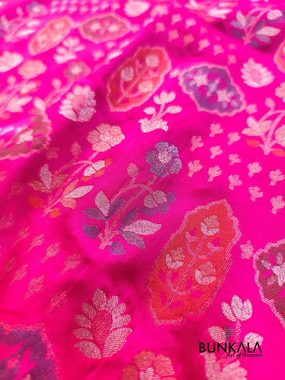 Pink Ektara Banarasi Jamdani Meenakari Weaved Silk Saree 