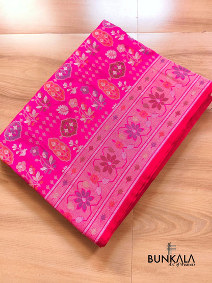 Pink Ektara Banarasi Jamdani Meenakari Weaved Silk Saree 