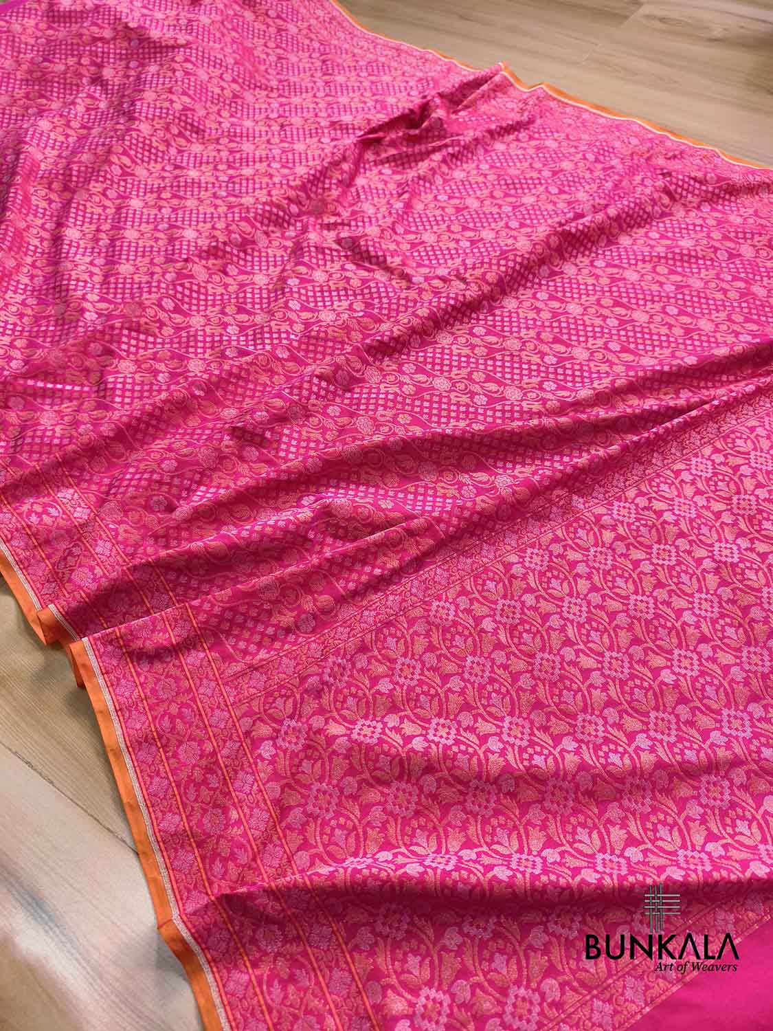 Pink Ektara Banarasi Jamdani Weaved Silk Saree