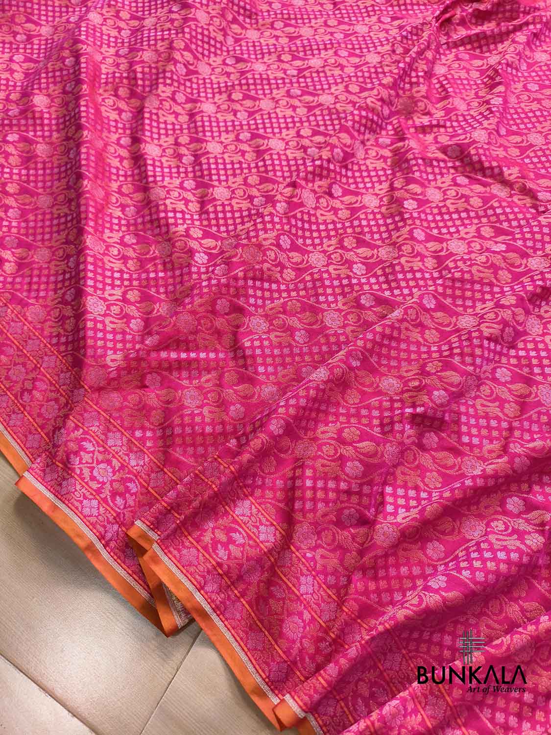 Pink Ektara Banarasi Jamdani Weaved Silk Saree